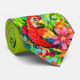 Corbata estampa de loro brillante y colorida