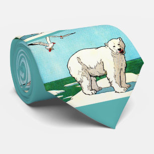 Corbata estampa de oso polar y gaviotas