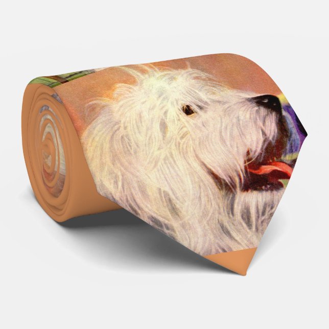 Corbata Estampa de perro pastor inglés (Enrollado)