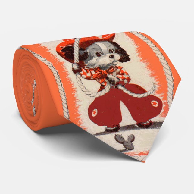 Corbata estampa de perro vaquero  (Enrollado)
