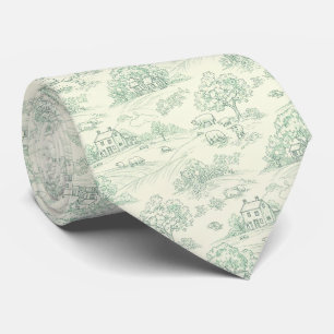 Corbata Estampa de toile verde suave de granja pastoral