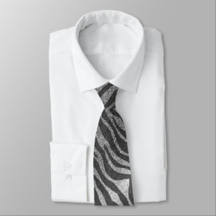 Corbata Estampado Animal Brillante Negro Plateado Profesio