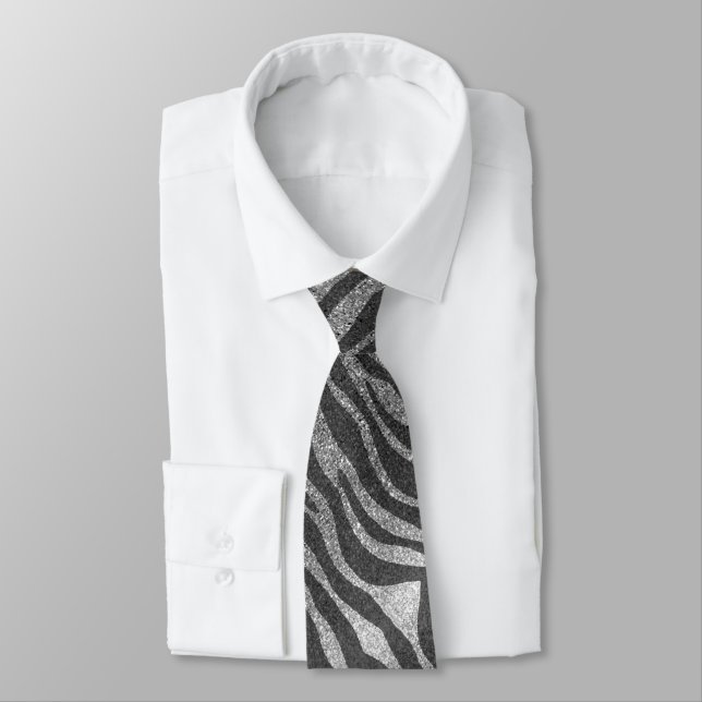 Corbata Estampado Animal Brillante Negro Plateado Profesio (Atado)