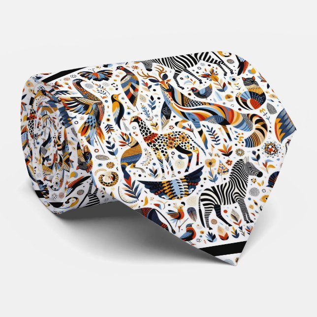 Corbata Estampado Boho Animales Africanos (Enrollado)