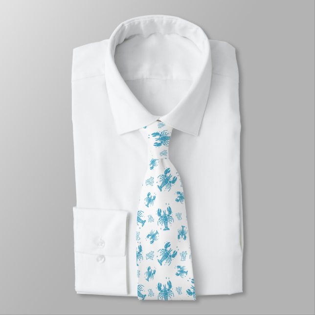 Corbata Estampado de bloque náutico de langosta rústica (Atado)