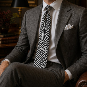 Corbata Estampado de cebra clásico negro y blanco