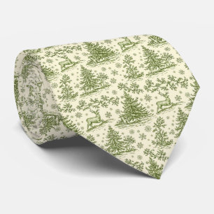 Corbata Estampado de ciervo Toile de Navidad verde vintage
