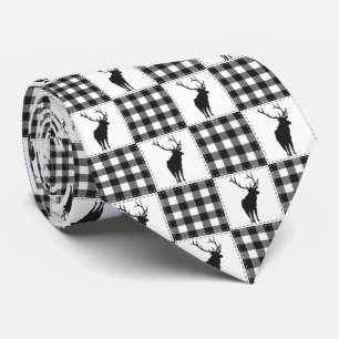 Corbata Estampado de Cuadros de Búfalo con Ciervos Bosque