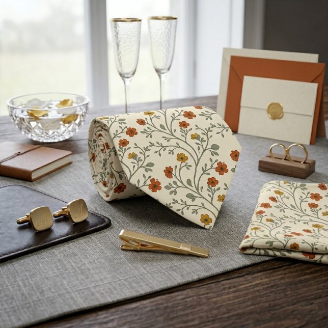 Corbata Estampado de Enredadera de Flor Silvestre Naranja (Subido por el creador)