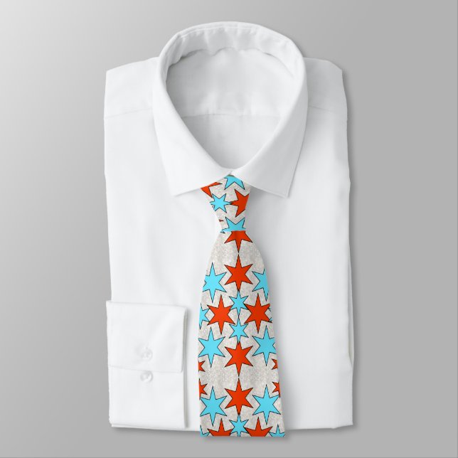 Corbata Estampado de estrellas azules y rojas (Atado)