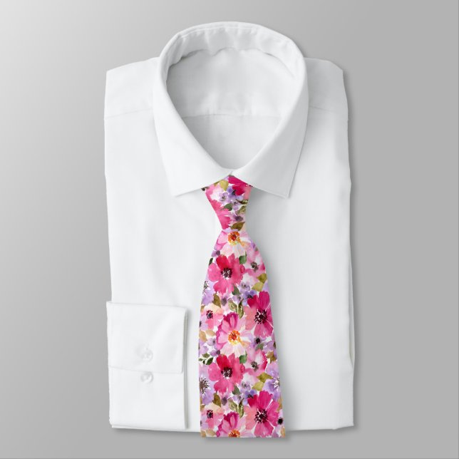 Corbata Estampado de flores de la acuarela del verano (Atado)