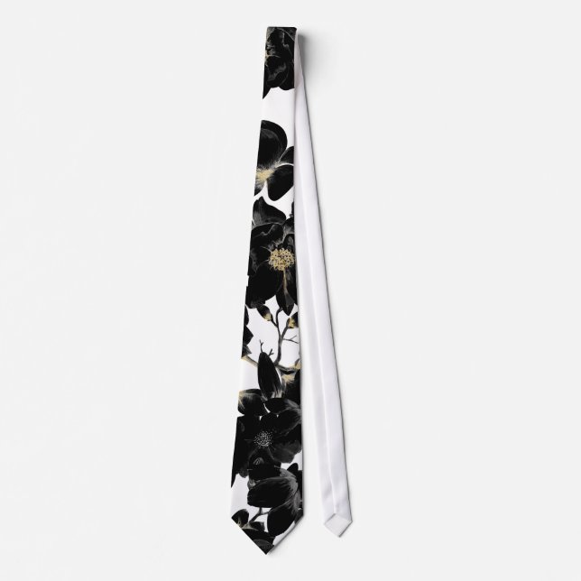 Corbata Estampado de flores negro elegante moderno del (Anverso)