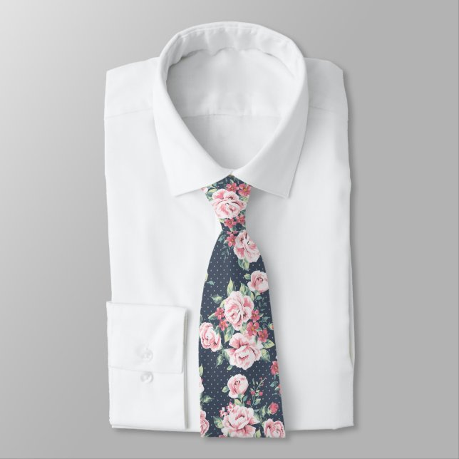 Corbata Estampado de flores rosado romántico de los rosas (Atado)