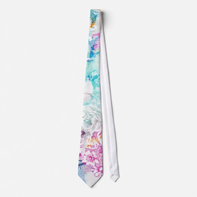 Corbata Estampado de flores verde azulado rosado femenino (Anverso)