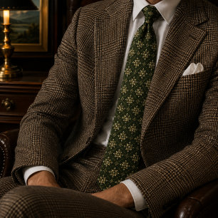 Corbata Estampado de foulard con medallón dorado verde bos