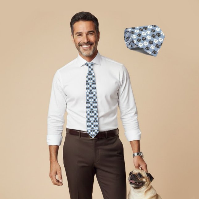 Corbata Estampado de Huella de Pata Plata Azul (Subido por el creador)