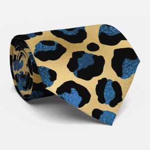 Corbata Estampado de leopardo dorado y azul