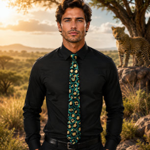 Corbata Estampado de leopardo dorado y azul verdoso