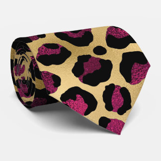 Corbata Estampado de leopardo dorado y borgoña