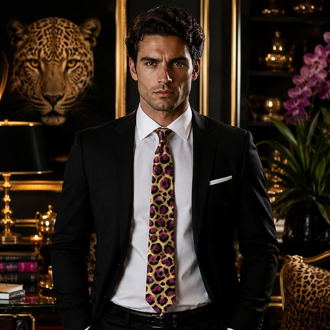 Corbata Estampado de leopardo en borgoña y dorado (Subido por el creador)