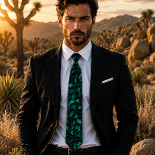 Corbata Estampado de leopardo glamoroso en azul verde y do