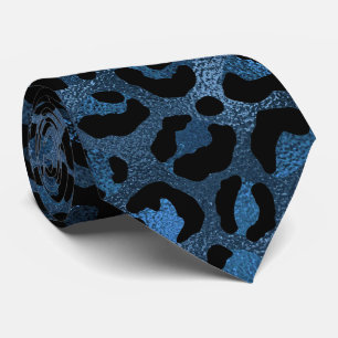 Corbata Estampado de leopardo metálico azul
