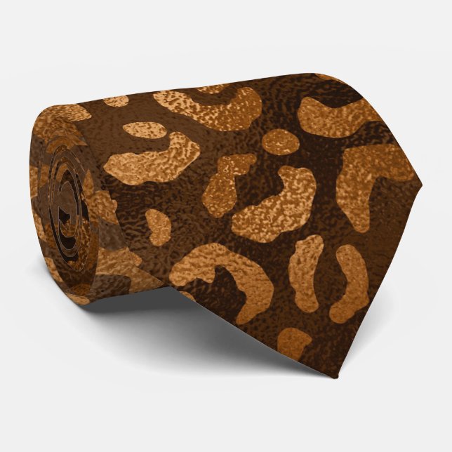 Corbata Estampado de leopardo metálico bronce (Enrollado)
