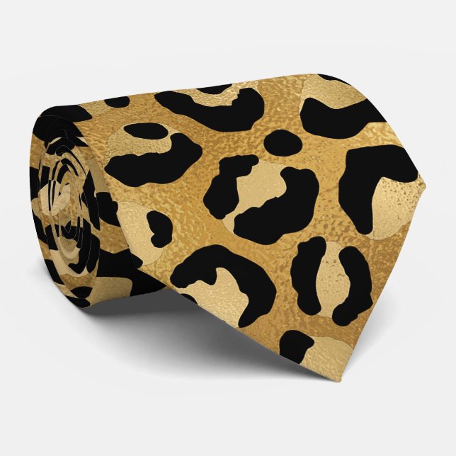 Corbata Estampado de leopardo metálico dorado (Enrollado)