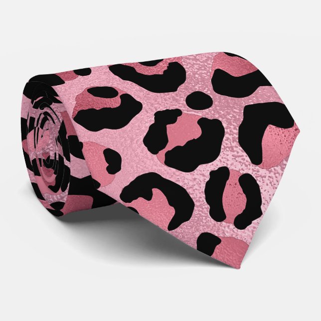 Corbata Estampado de leopardo metálico rosa (Enrollado)