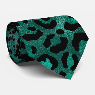 Corbata Estampado de leopardo metálico turquesa