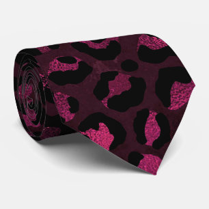 Corbata Estampado de leopardo negro y borgoña
