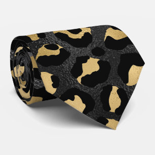 Corbata Estampado de leopardo negro y dorado