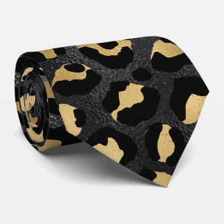Corbata Estampado de leopardo negro y dorado