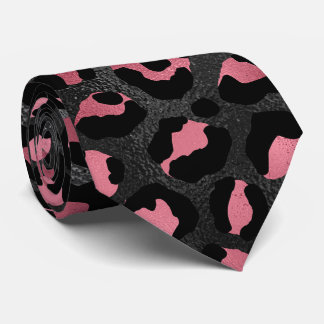 Corbata Estampado de leopardo negro y rosa