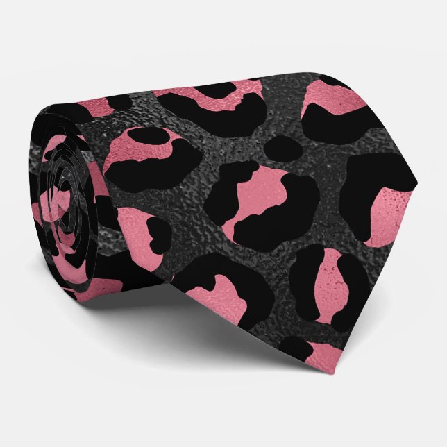 Corbata Estampado de leopardo negro y rosa (Enrollado)