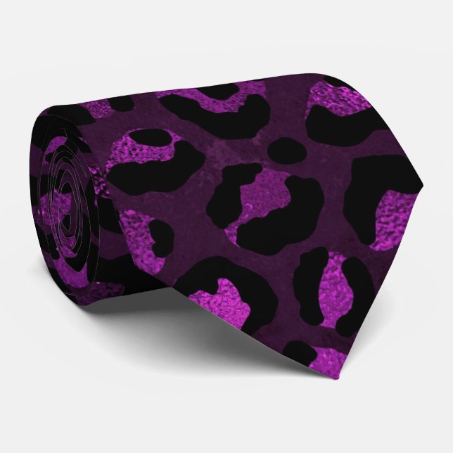 Corbata Estampado de leopardo púrpura y negro (Enrollado)
