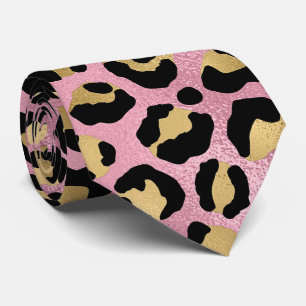 Corbata Estampado de leopardo rosa y dorado
