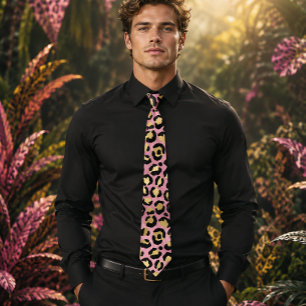 Corbata Estampado de leopardo rosa y dorado