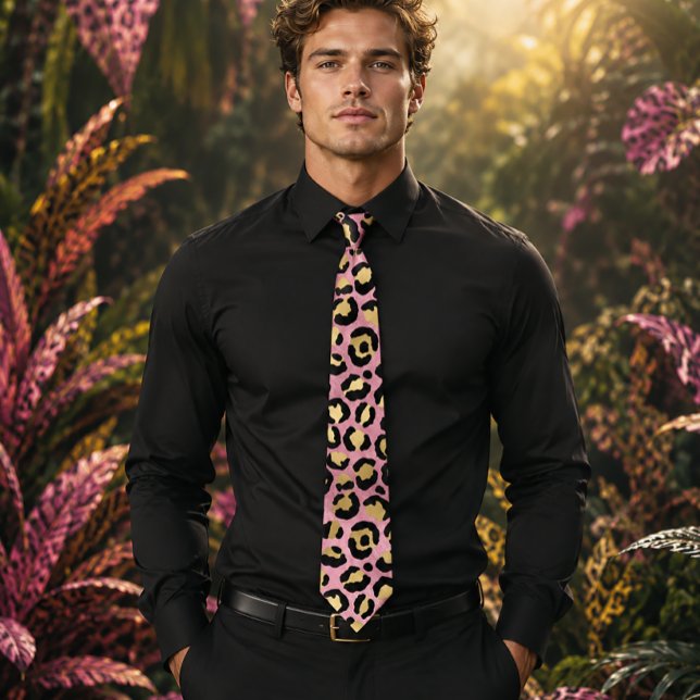Corbata Estampado de leopardo rosa y dorado (Subido por el creador)