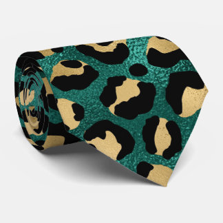 Corbata Estampado de leopardo teal y dorado