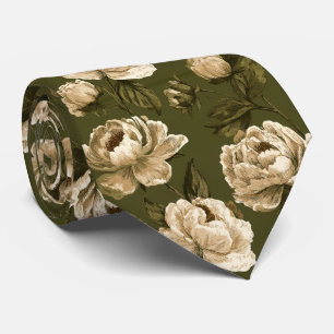 Corbata Estampado de peonías Día del Padre Boda Vintage