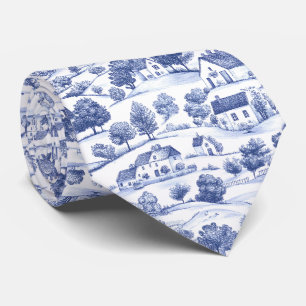 Corbata Estampado de Toile Francés Azul Campo