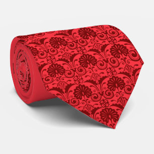 Corbata estampado de ventiladores y frondas rojas