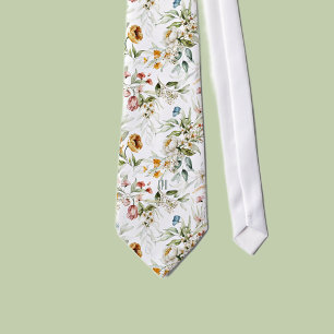 Corbata Estampado floral colorido blanco monograma en corb