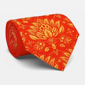 Corbata estampado floral estilizado naranja