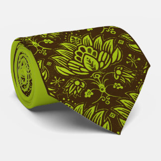 Corbata estampado floral estilizado verde