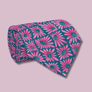 Corbata Estampado floral retro en bloque de rosa Daisy