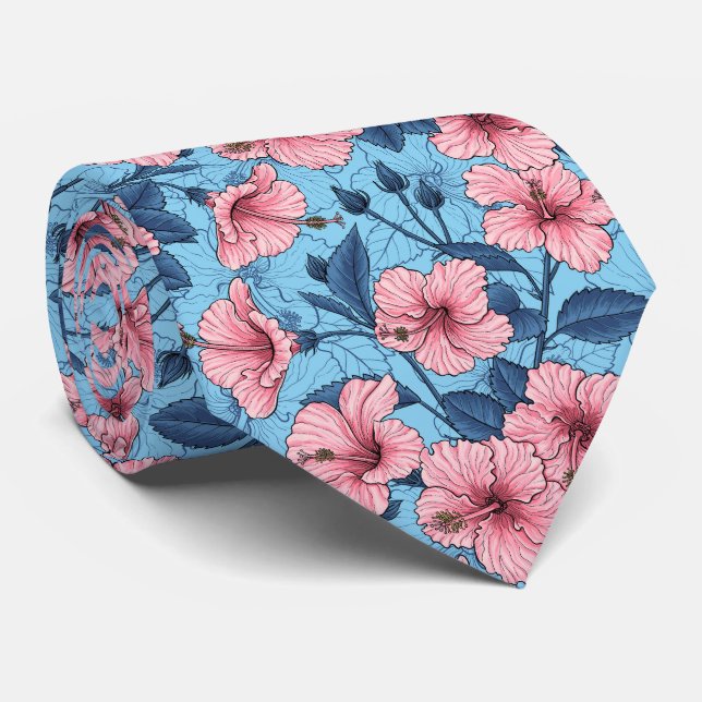 Corbata Estampado floral tropical de hibisco (Enrollado)
