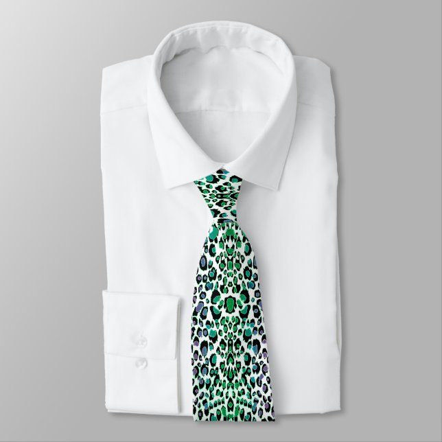 Corbata Estampado leopardo verde verde azulado (Atado)