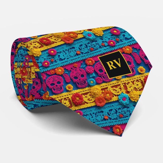 Corbata Estandarte de Papel Picado de Festival Mexicano  (Enrollado)